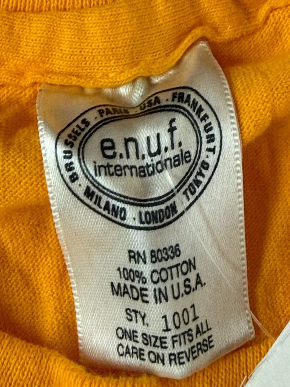 ENUF Internationale Mens OS Tee Shirt NEW 90s Vintage Yellow Stripe Logo Unisex